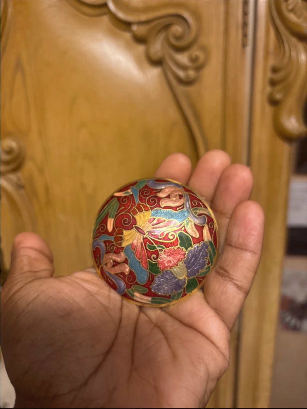 Handheld Red Multicolor Cloisonné Buckle